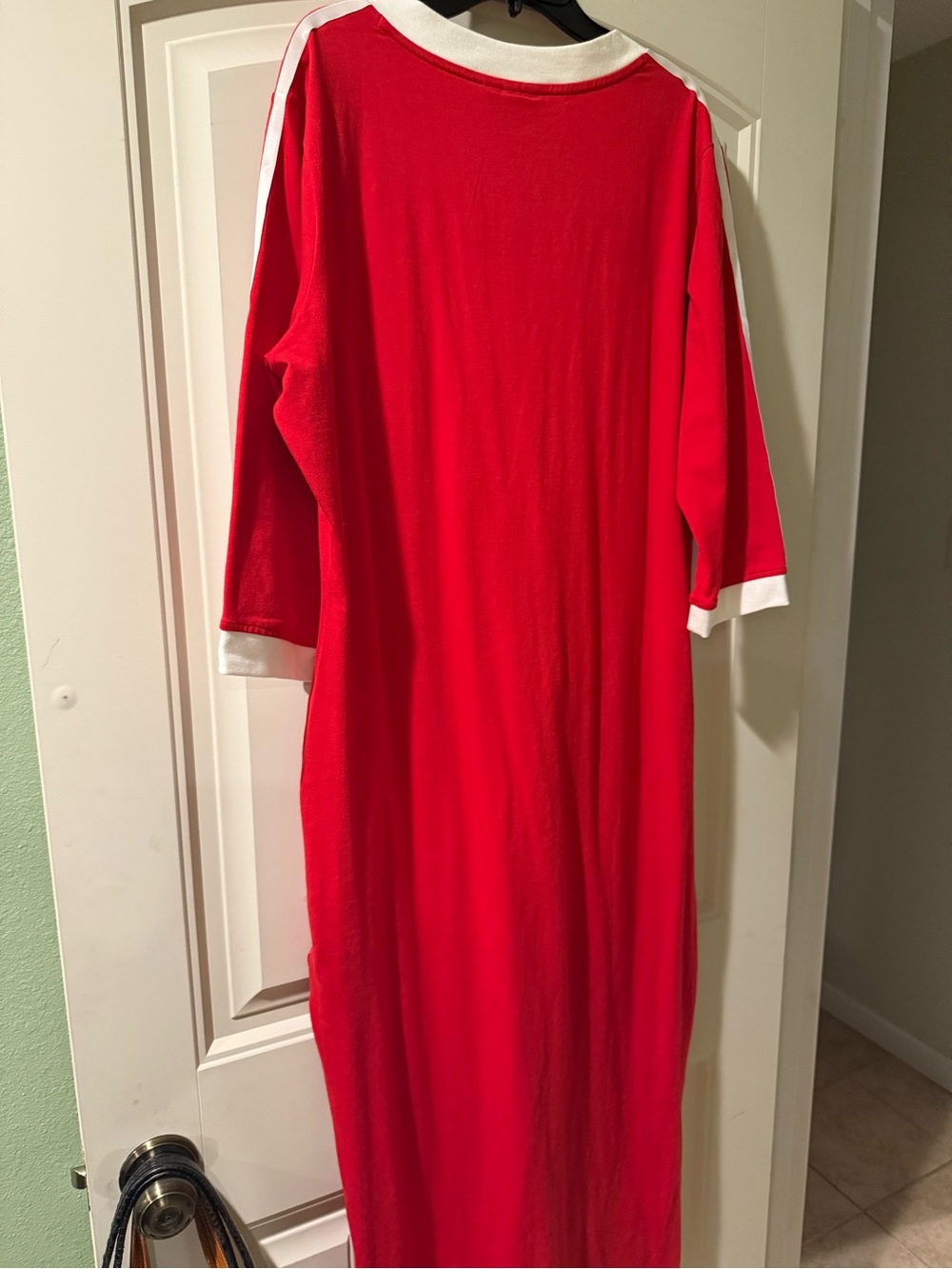 adidas Red V-Neck Three-Stripe Maxi dress. - Picture 2 of 5